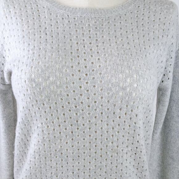 Wythe NY Women's SZ S 100% Cashmere Grey Round Perforated Weave High-Low Sweater - Picture 3 of 7